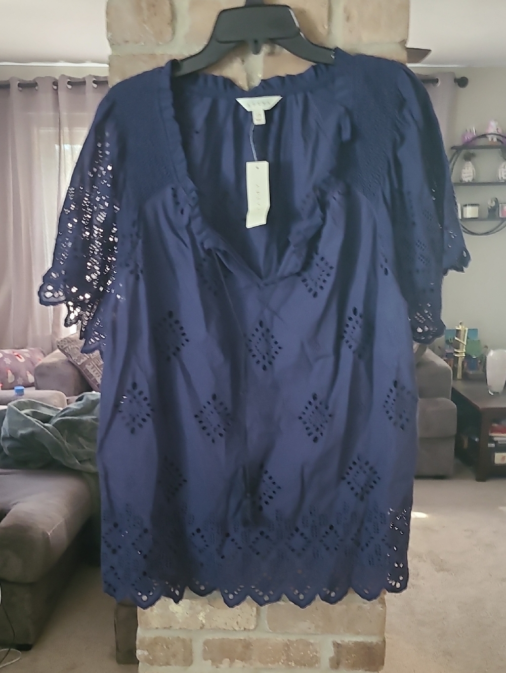 Navy Eyelet Lace Tunic Top